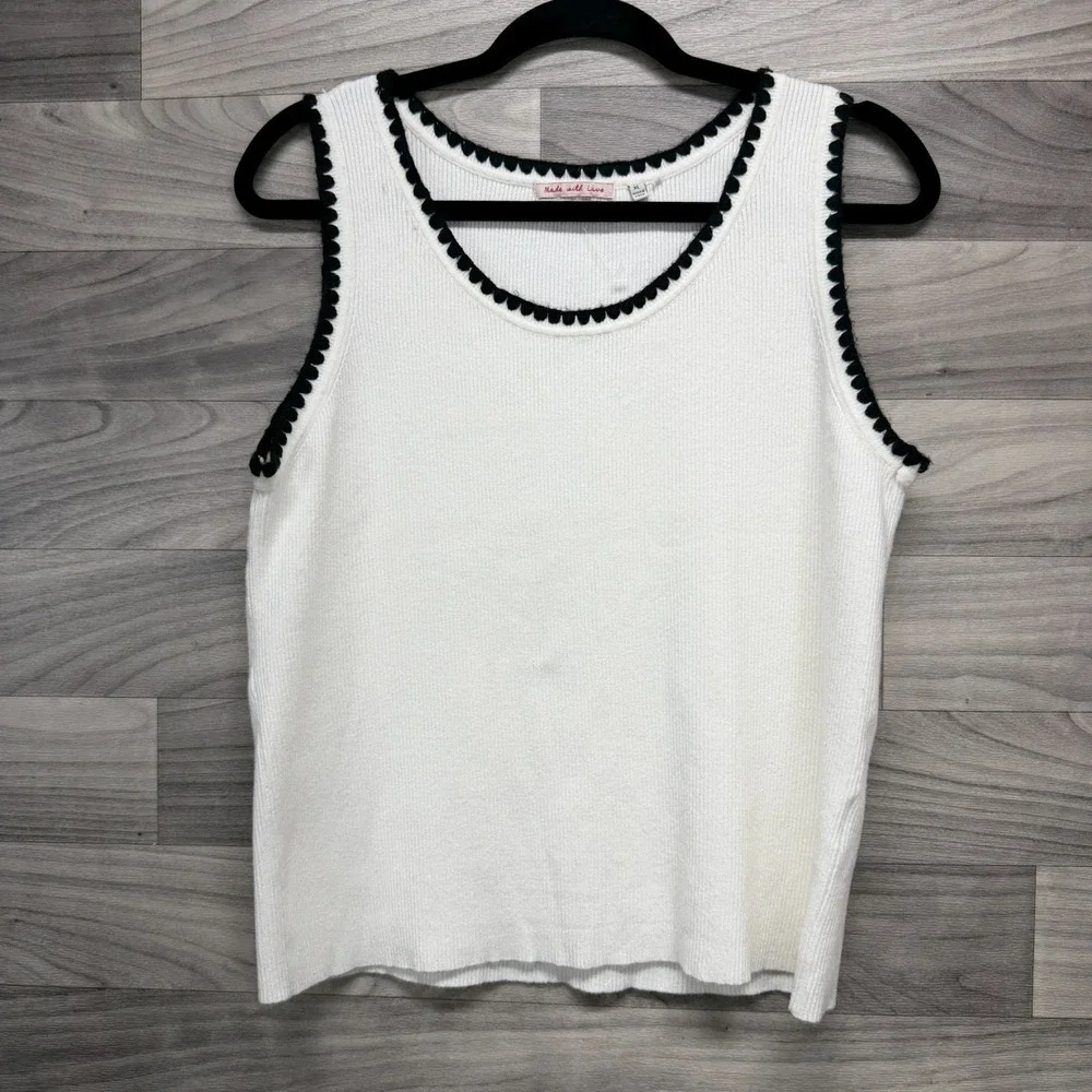 Scotch & Soda Knit Tank Top Women XL White Ribbed Sleeveless Scoop Neck Pullover